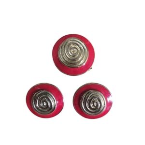 Weekenders Spiral  Red Enamel and Gold-Tone Metal earrings And Brooch Set